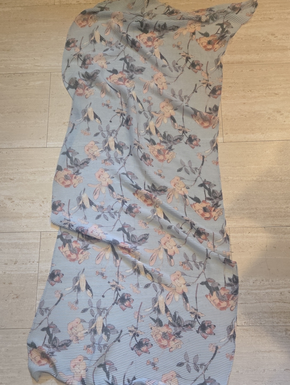 New J.Jill Light Aqua Blue Floral Raw Edge Scarf - Picture 8 of 9